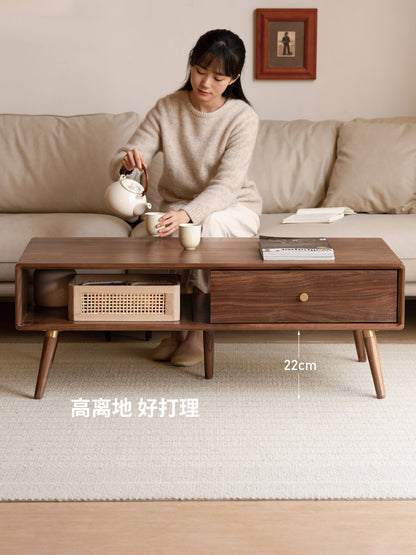 实木茶几简约客厅黑胡桃木茶桌小户型北欧储物茶台