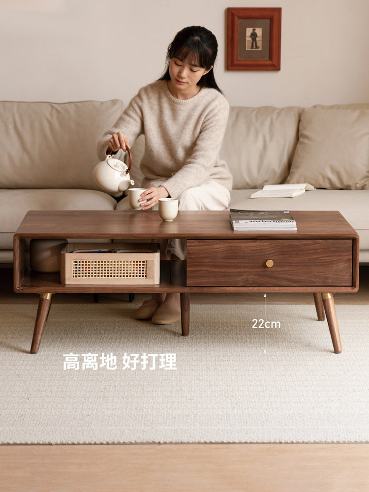 实木茶几简约客厅黑胡桃木茶桌小户型北欧储物茶台