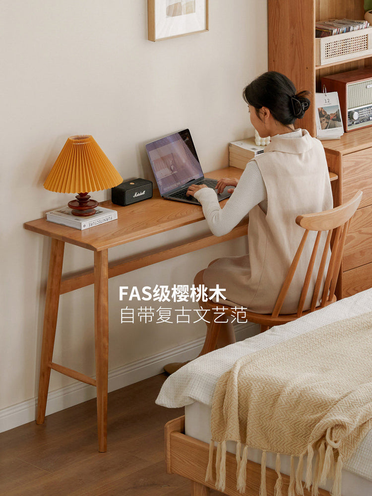 实木书桌靠墙办公桌一字板窄桌复古樱桃木桌子长条电脑桌