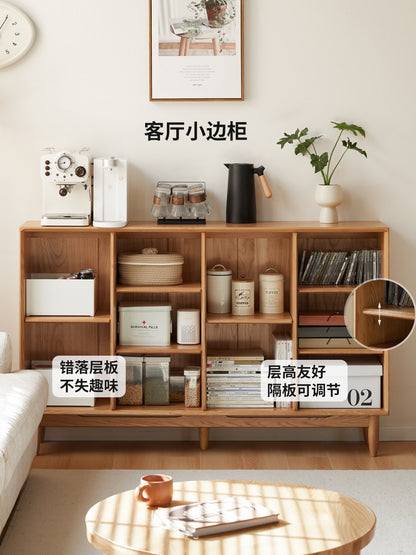 实木书柜现代简约书房一体展示柜橡木格子柜置物架矮书架