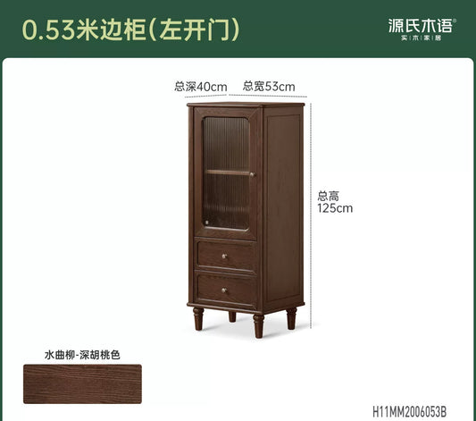 实木边柜客厅美式复古立柜置物柜黑胡桃木收纳储物柜
