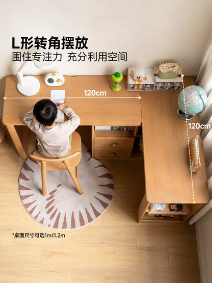 实木儿童伸缩学习桌小户型转角组合书桌小学生写字桌