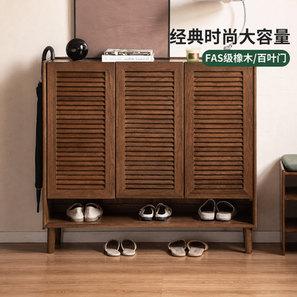 实木鞋柜客厅现代简约橡木胡桃色收纳柜入户大容量玄关柜