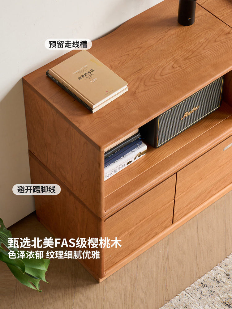 实木电视柜客厅法式复古自由组合边柜樱桃木模块柜