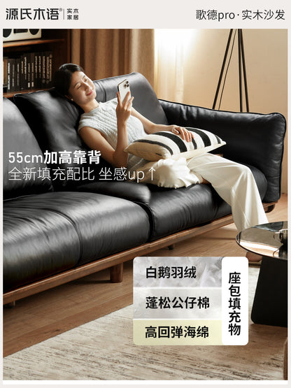 实木客厅意式轻奢歌德三人位布艺沙发胡桃色沙发
