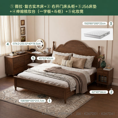 实木床美式复古套餐黑胡桃木双人床套装卧室组合家具全套