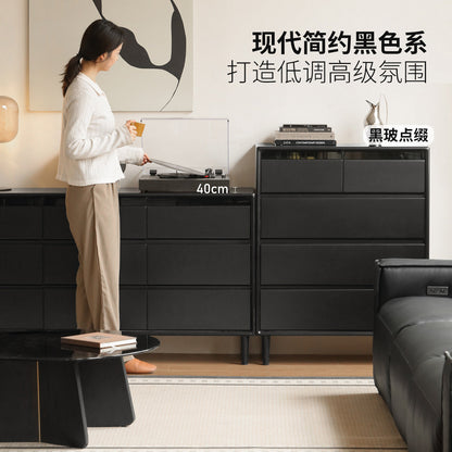 实木斗柜现代简约黑色边柜卧室床尾抽屉柜靠墙储物柜
