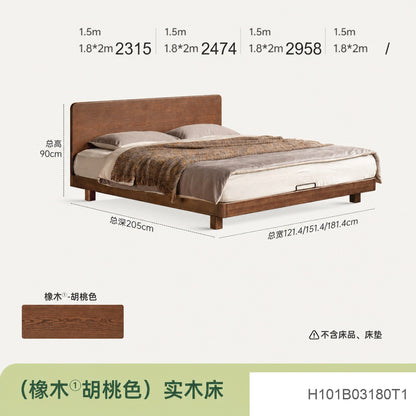 实木床橡木卧室双人床简约悬浮床原木大板床小户型齐边床