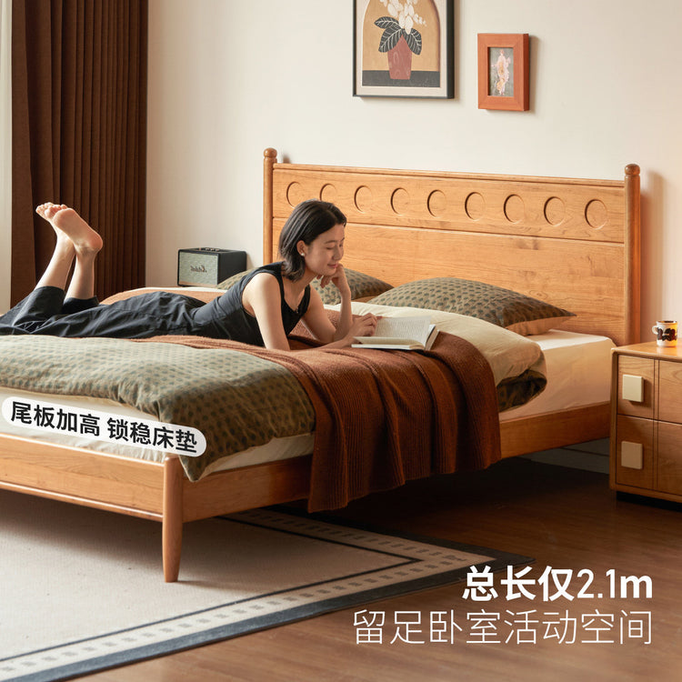 实木床法式复古大板床卧室中古风波点床樱桃木双人床