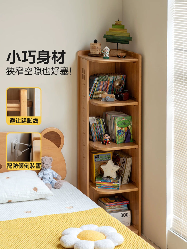 实木儿童转角书柜书房落地墙角置物柜学生多层收纳柜
