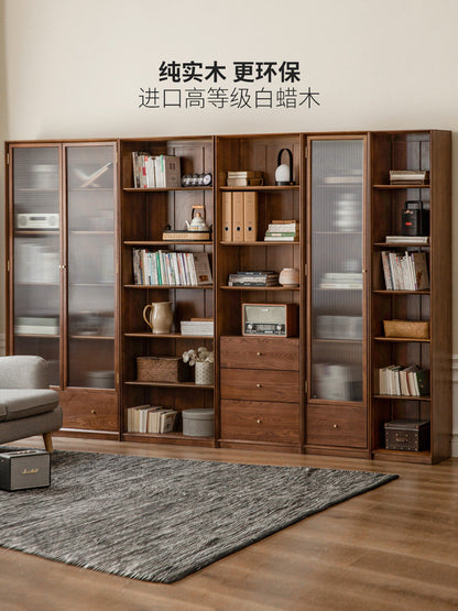 实木防尘玻璃门书柜背景墙落地整墙书架北欧展示柜置物柜