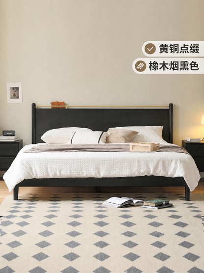 全实木床现代简约黑色复古双人床卧室大床橡木家具