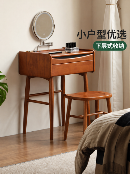实木化妆桌卧室复古小户型梳妆台中古风多功能化妆台