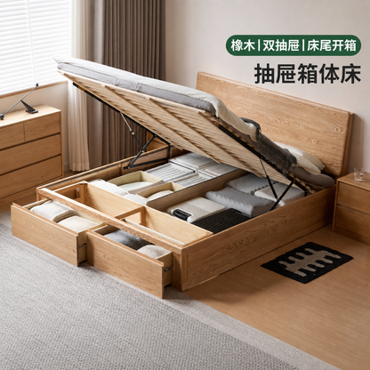 实木床现代简约橡木大板床卧室抽屉储物床多功能箱体床