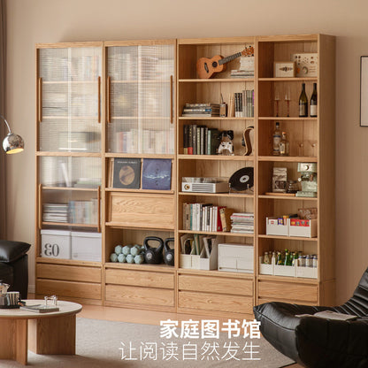实木书柜储物柜一体靠墙简约书房橡木展示柜落地书架