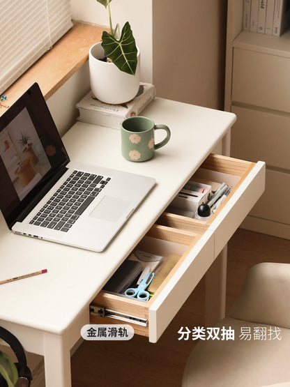 全实木书桌奶油风电脑桌小户型超窄桌子学习桌白色长条桌