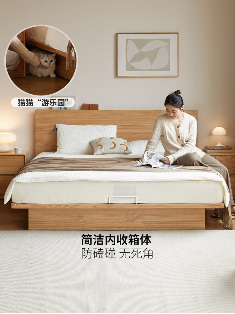 实木床现代简约橡木悬浮床卧室箱体床储物床原木风家具