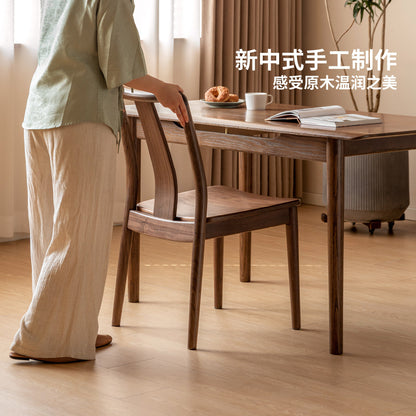 实木餐椅餐厅新中式靠背椅黑胡桃木软包休闲椅餐桌椅