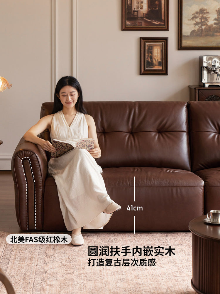 真皮沙发客厅美式复古高靠背小户型三人位沙发