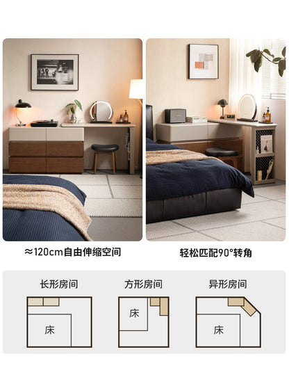 实木化妆桌卧室梳妆台收纳柜一体意式轻奢黑胡桃木化妆台