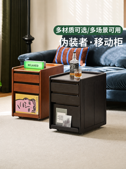 实木边柜书房可移动桌下柜橡木黑色矮柜简约收纳柜