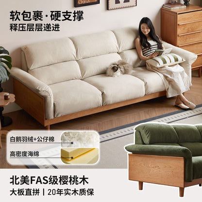 实木现代简约猫抓布沙发客厅高靠背樱桃木布艺沙发