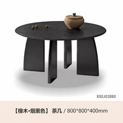 黑色实木小茶几日式圆形禅意茶桌侘寂风茶台橡木极简圆几
