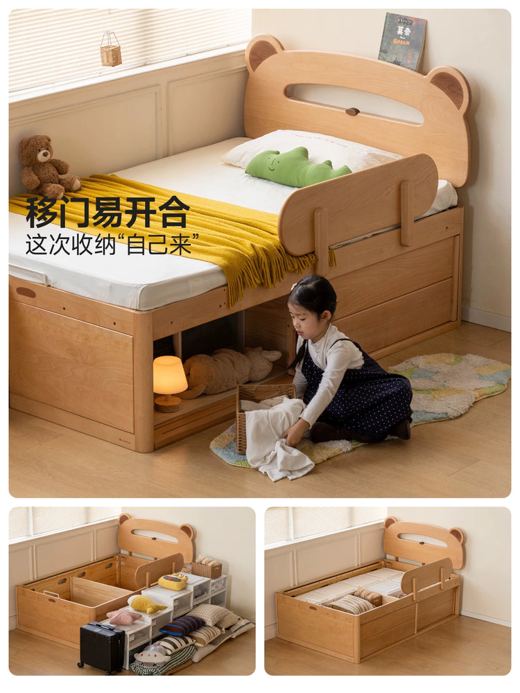 实木儿童床男孩女孩半高床带护栏移门储物收纳成人箱体床