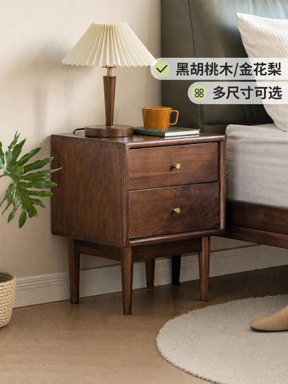 全实木床头柜简约现代黑胡桃木床边柜抽屉柜收纳柜储物柜