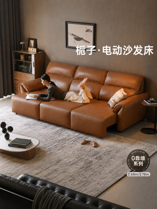 零靠墙真皮沙发床客厅意式轻奢功能沙发小户型电动伸缩床