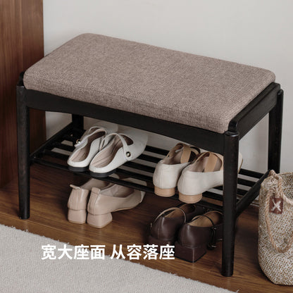 实木换鞋凳门口可坐鞋柜入户门坐垫软包黑色穿鞋凳