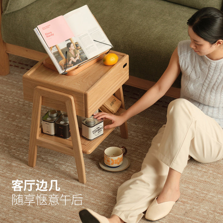 实木床头柜现代简约橡木卧室床边储物柜边几