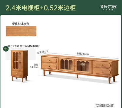 实木电视柜高款客厅法式复古收纳储物中古樱桃木地柜