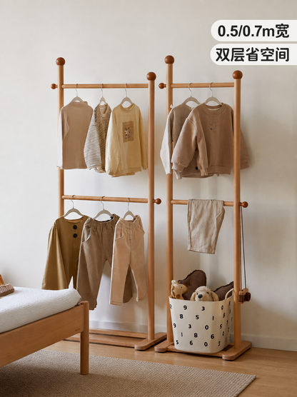 实木衣帽架儿童卧室简约原木挂衣架落地立式衣服收纳架子