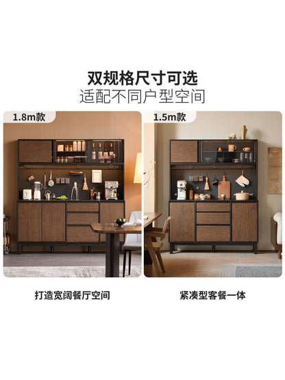 实木餐边柜餐厅中古风置物柜黑胡桃木储物柜简约橱柜