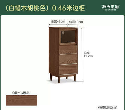 实木边柜客厅现代简约收纳储物柜白蜡木带灯展示柜