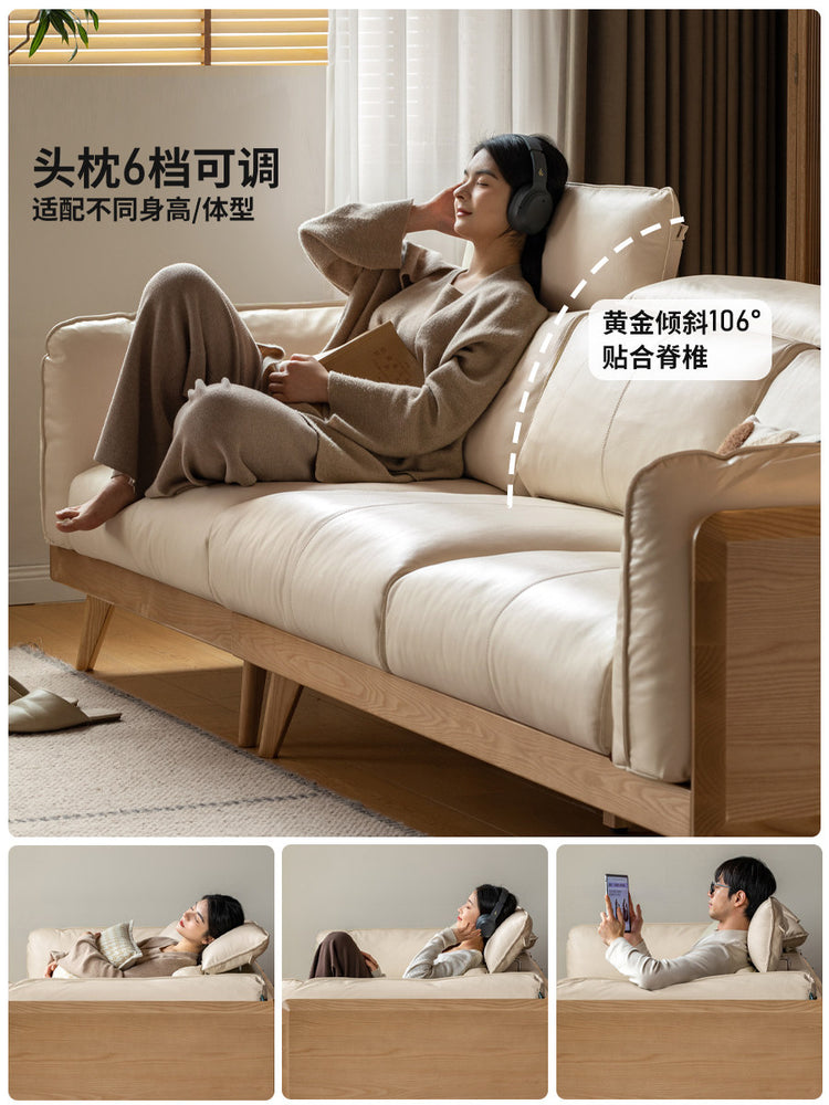 实木沙发客厅现代简约白蜡木直排沙发黑标高靠背真皮沙发
