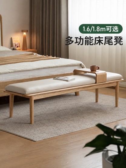 实木长凳现代简约橡木床尾凳休闲长条凳原木软包凳子