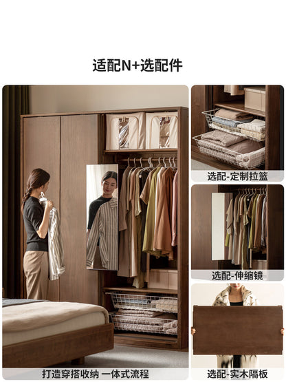 全实木移门衣柜卧室黑胡桃木推拉门储物柜小户型衣橱