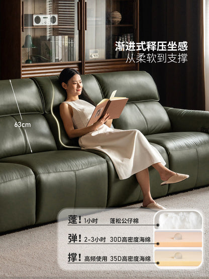 真皮沙发意式轻奢零靠墙电动客厅黑胡桃鲲鹏功能沙发