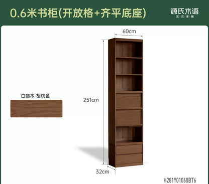 实木书柜一体整墙书房橡木卡座储物柜胡桃色落地书架
