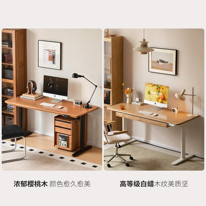实木书桌现代简约站坐两用电动办公桌书房黑胡桃木升降桌