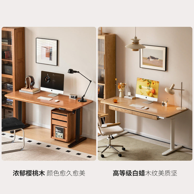 实木书桌现代简约站坐两用电动办公桌书房黑胡桃木升降桌