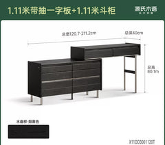 Solid Wood Bedroom Vanity, Bauhaus Style Black Dressing Table, Retractable Makeup Desk with Chest of Drawers