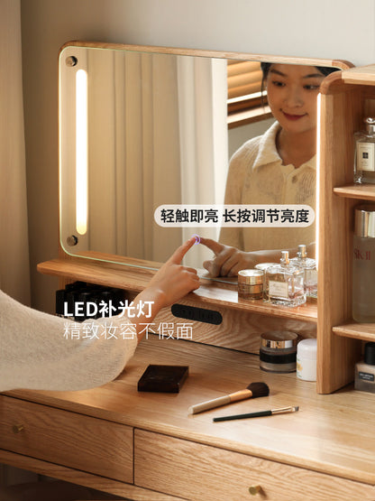 实木化妆桌卧室简约橡木梳妆台收纳柜一体多功能化妆台