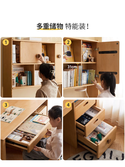 儿童学习桌现代简约学生写字桌实木书桌书架一体课桌