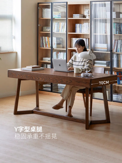 实木书桌书房写字桌意式轻奢长方形桌子胡桃木办公桌