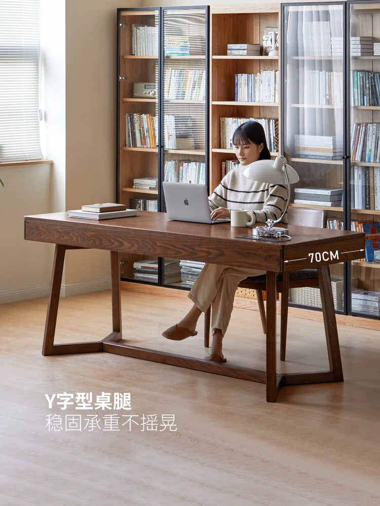 实木书桌书房写字桌意式轻奢长方形桌子胡桃木办公桌