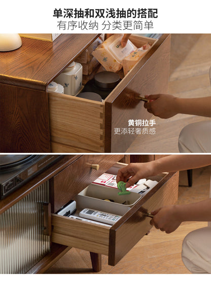 实木电视柜玻璃地柜茶几组合北欧小户型客厅收纳储物柜