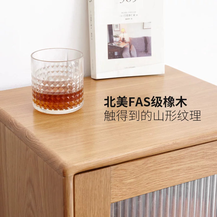 实木电视柜边柜橡木立柜北欧客厅原木收纳柜玻璃门展示柜